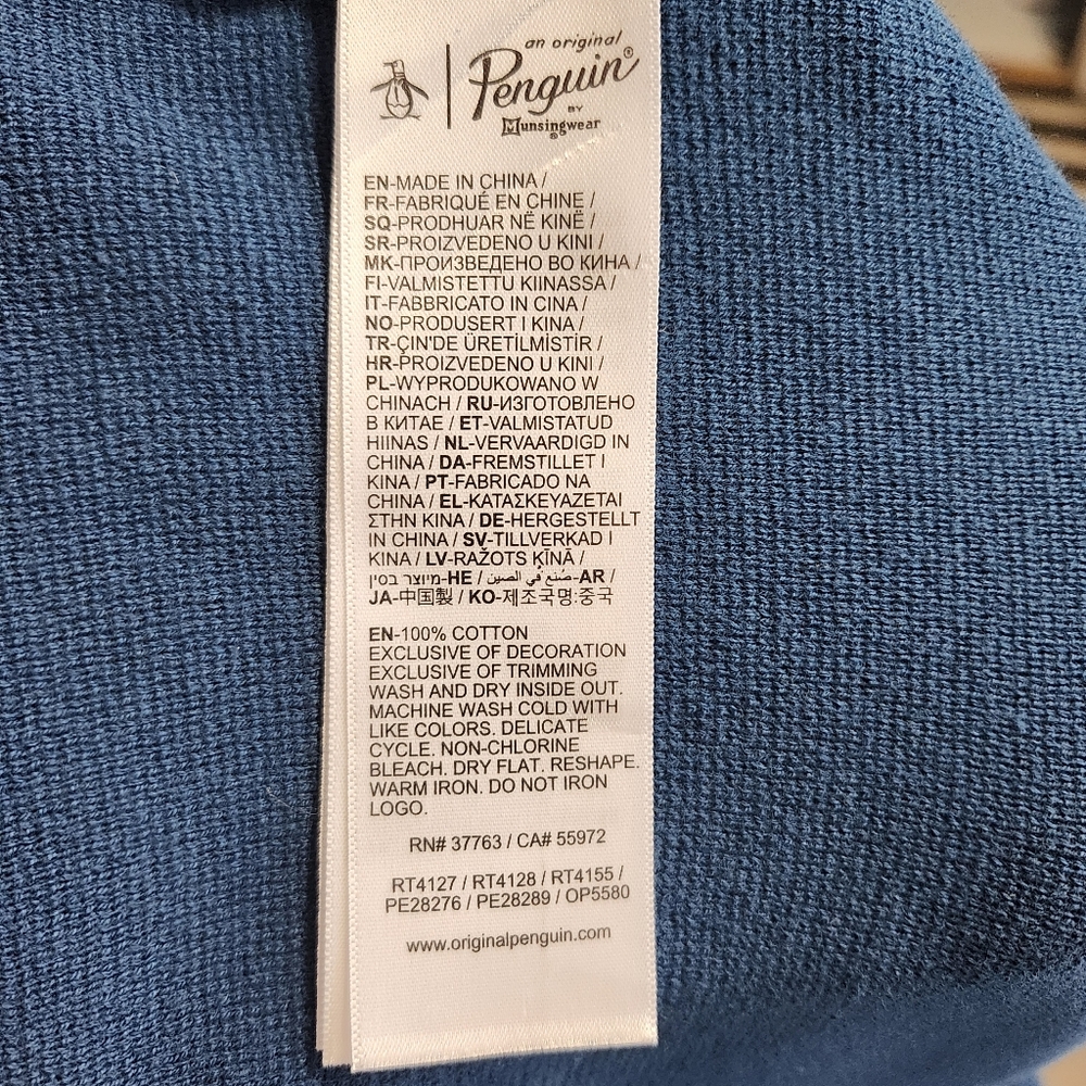 ORIGINAL PENGUIN Men's Crewneck Pullover Sweater Poseidon Blue Stripe Large - Picture 7 of 10